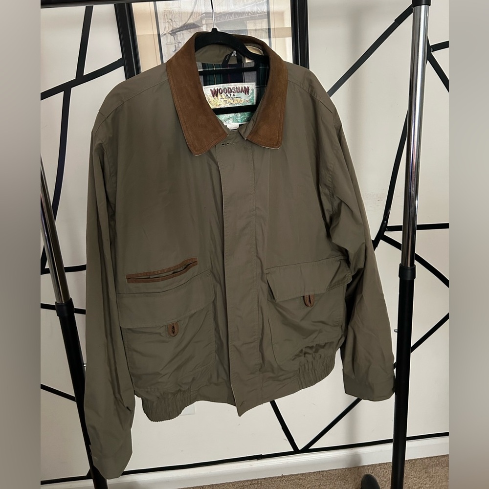 Woodsman ATA olive green nylon and nubuck leather lightweight jacket jacket